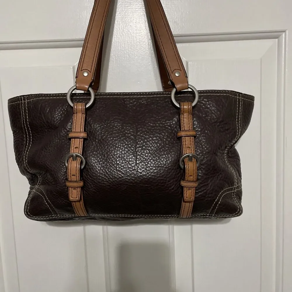 Coach Chelsea Brown Pebbled Leather Tote shoulder bag Flaw Read - Picture 5 of 15